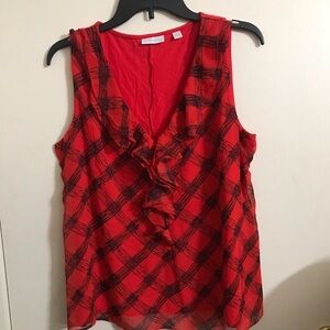 NY&C Red Plaid Ruffle Women's Top